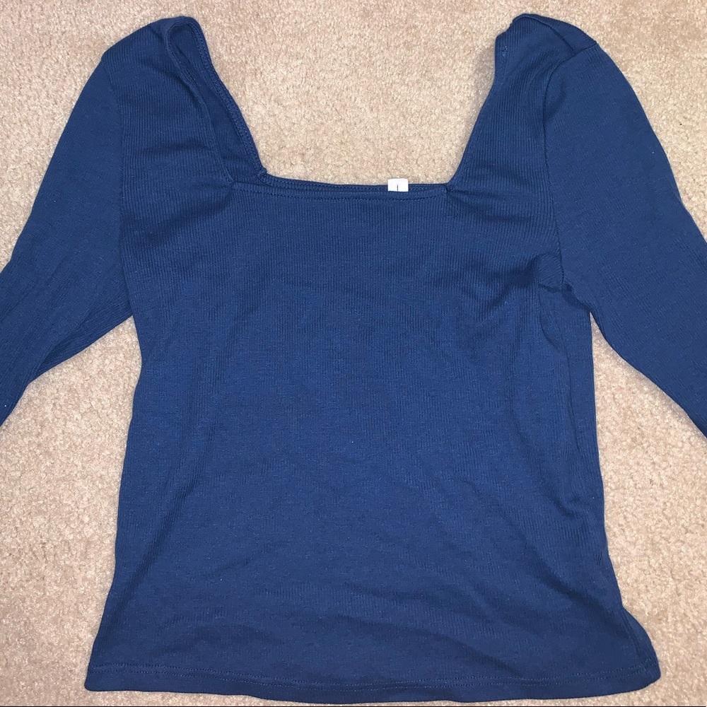Long Sleeve Blue Crop Top